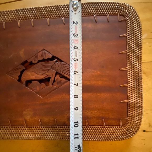 Vintage Balinese hand-carved teak wood and woven rattan placemats. 4 pcs - Picture 12 of 15